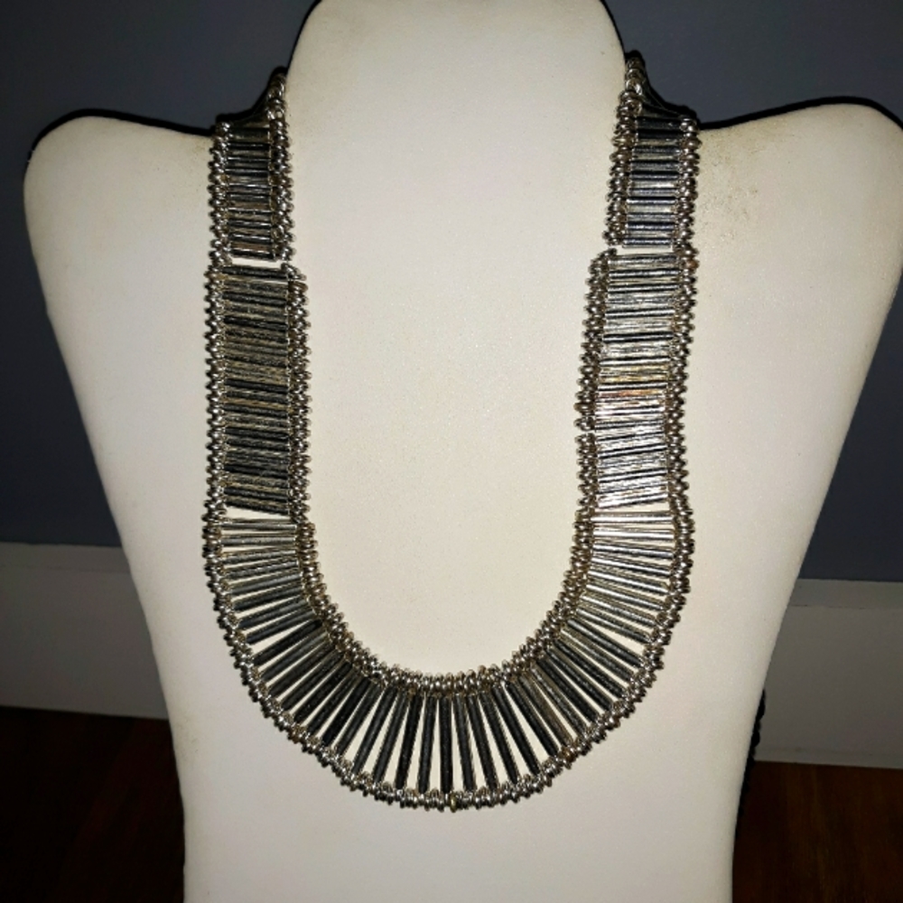 Chico's Silver Statement Necklace with Geometric Design